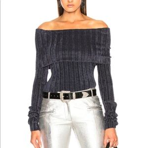 Sies Marjan off-the-shoulder rib knit velour Daphne sweater